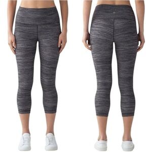 LULULEMON Wunder Under Crop HighRise Luon 21" Legging Bit Point Ice Grey Black 4
